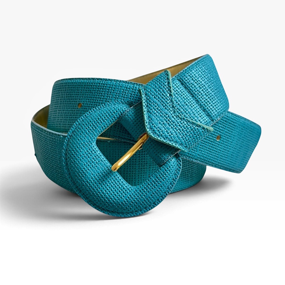 80s Calderon Turquoise Wide Statement Belt Oversized Round Buckle Vintage